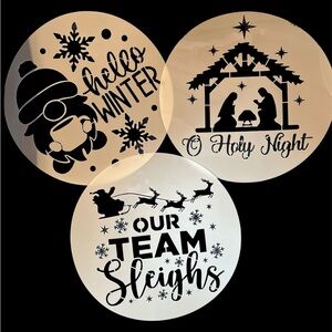 9 Pcs NEW Christmas Stencils Reusable 12 Inch Round Templates for Door Hanger